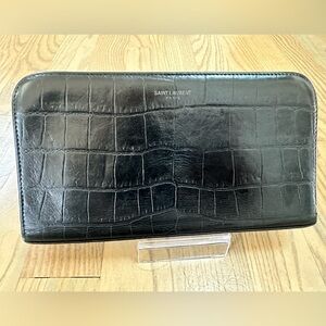 Saint Laurent Black Croc-Embossed Wallet